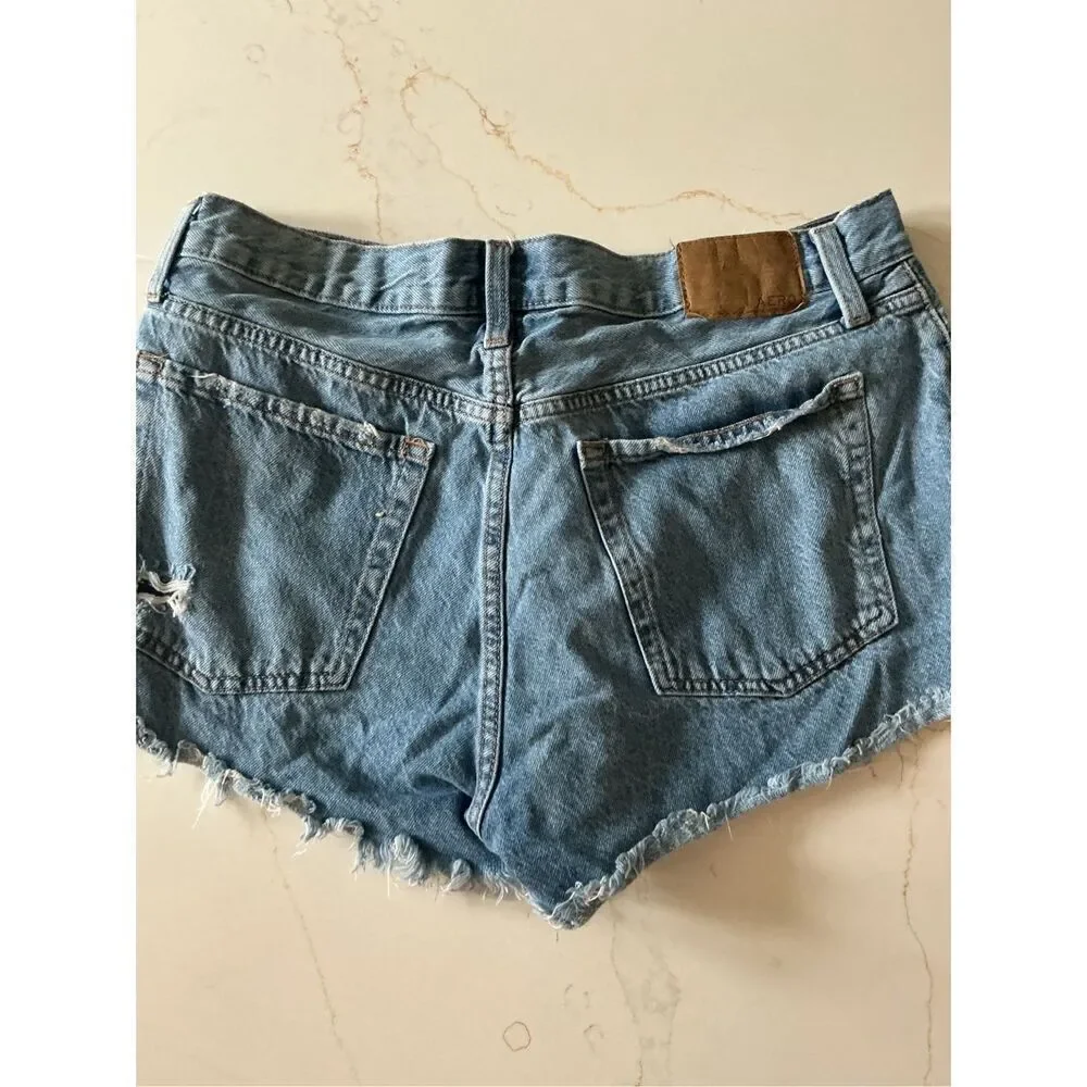 Aeropostale Boyfriend Denim Short Sz 10 Stretch Destroyed Button Fly